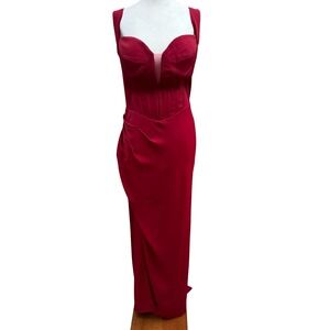 GLS Gloria Red Corset Sweetheart Draped Evening Gown Train‎ Prom Gala Glamour XL